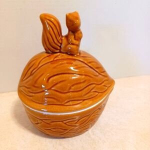 Vintage Bushy Tail Squirrel On Nut Ceramic Dish